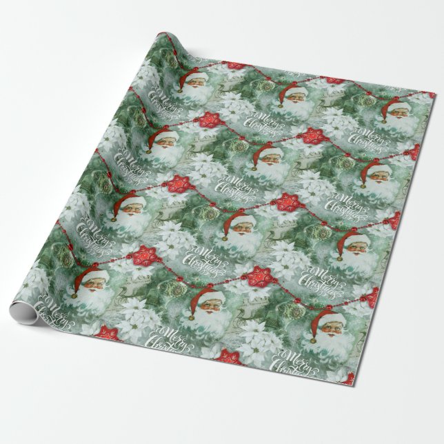 Retro Vintage Santa Vignette Wrapping Papper Presentpapper (Utrullad)