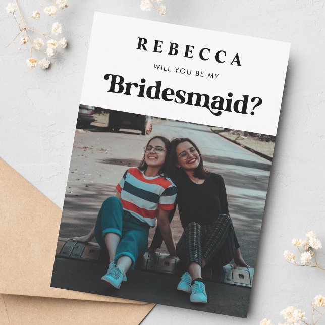 Retro Vintage Script och Photo Bridesmaid Frieri Meddelande (Skapare uppladdad)