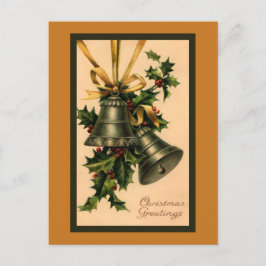Retro Vintage Silver jul Klockor, Guld Ribbon Vykort