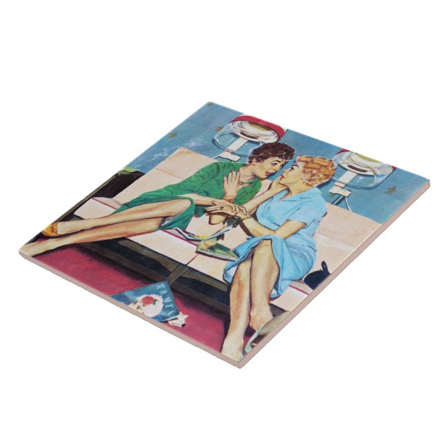 Retro vintage skönhetsverket dam kakelplatta (Sidan)