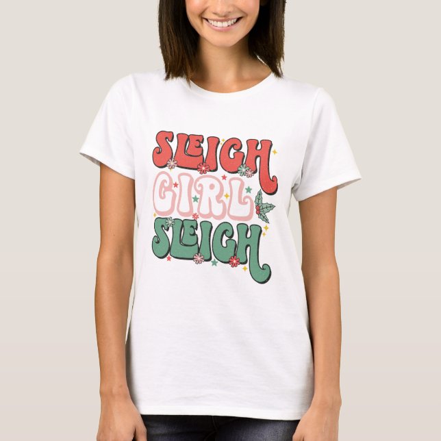 Retro Vintage Sleigh Girl Sleigh Festive T Shirt (Framsida)