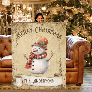 Retro Vintage Snögubbe Anpassningsbar God jul Fleecefilt