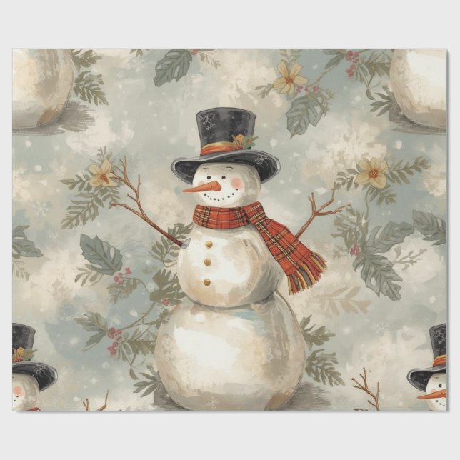 Retro Vintage Snömannen Söt Jul  Presentpapper (Platt)