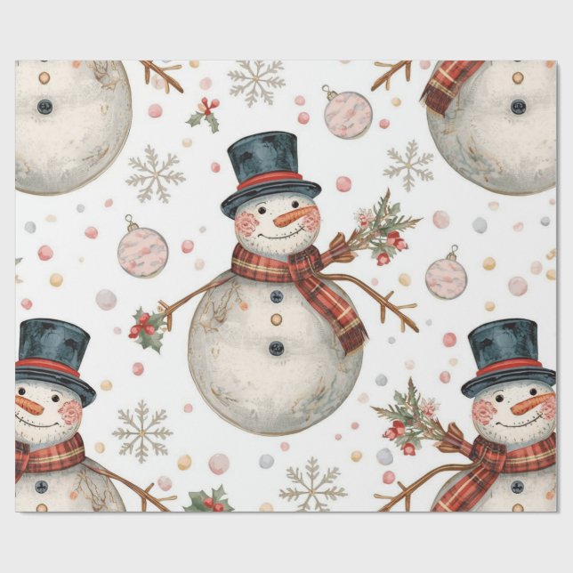 Retro Vintage Snömannen Söt Jul  Presentpapper (Platt)