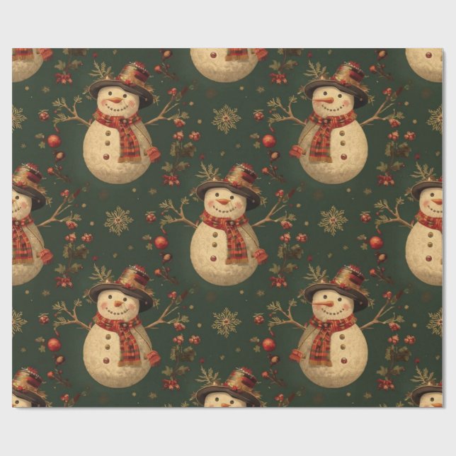 Retro Vintage Snowman Cute Christmas  Presentpapper (Platt)