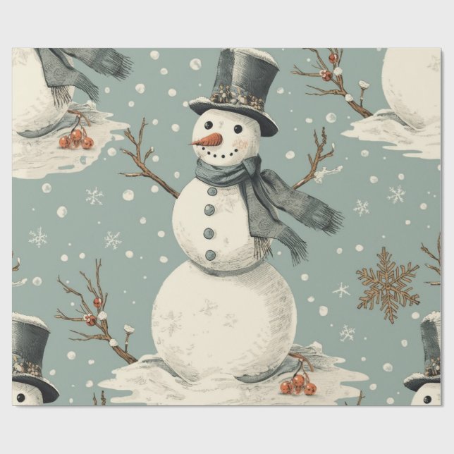 Retro Vintage Snowman Cute Christmas  Presentpapper (Platt)