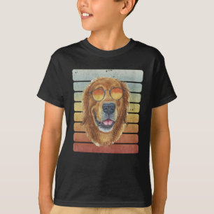 Retro Vintage Solnedgång Golden Retriever Ansikte T Shirt