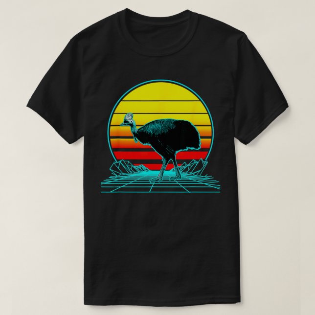 Retro Vintage Solnedgång Kasuar  T Shirt (Design framsida)