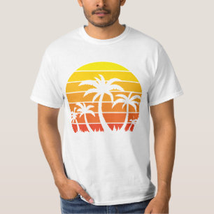Retro-Vintage-solnedgång och Handflatan Träd T Shirt