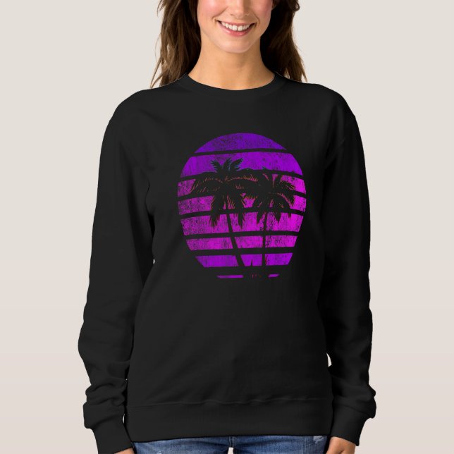 Retro Vintage Solnedgång Palmträd T Shirt (Framsida)
