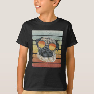 Retro Vintage Solnedgång Pug Mamma Pappa T Shirt