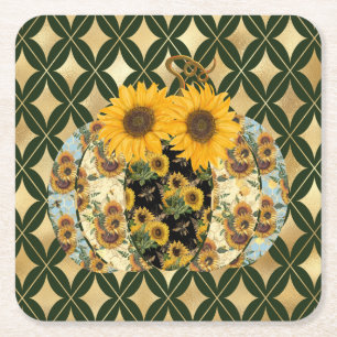 Retro Vintage Solrospumpkin Papper Underlägg Kvadrat