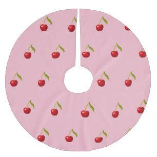 Retro Vintage Söt Red Cherry Rosa Mönster Julgransmatta Borstad Polyester