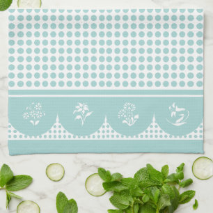 Retro Vintage stil aqua teal polka dot scallop Kökshandduk