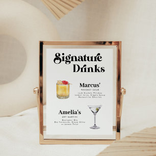 Retro Vintage Stil Namnteckning Drinks Poster