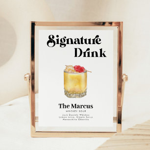 Retro Vintage Stil Namnteckning Drinks Poster
