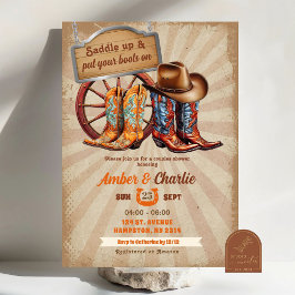 Retro Vintage Stövlar Cowboy Par Bröllopsdusch Inbjudningar