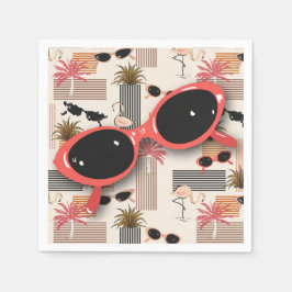 Retro Vintage Sunglass Flamingos Handflatan Pappersservett