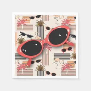 Retro Vintage Sunglass Flamingos Handflatan Pappersservett