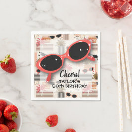 Retro Vintage Sunglasses Flamingos Palms Pappersservett