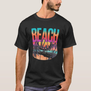 Retro Vintage Sunset Handflatan Träd Beach Bum Leo T Shirt