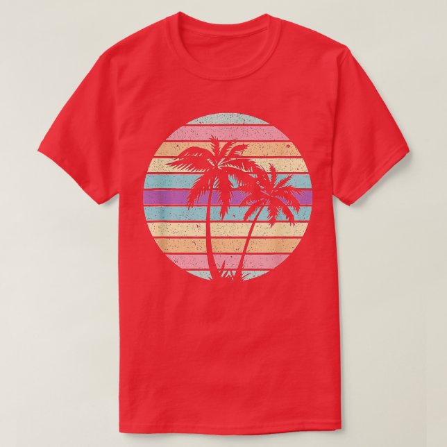 Retro Vintage Sunset Handflatan Träd Beach T Shirt (Design framsida)