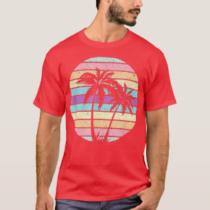 Retro Vintage Sunset Handflatan Träd Beach T Shirt