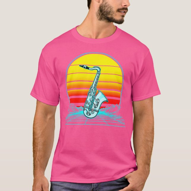 Retro Vintage Sunset Jazz Saxophone T Shirt (Framsida)
