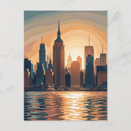 Retro Vintage Sunset över Manhattan Vykort