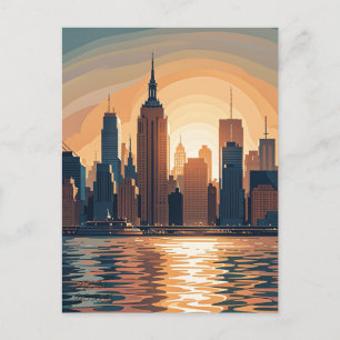 Retro Vintage Sunset över Manhattan Vykort