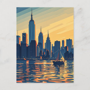 Retro Vintage Sunset över Manhattan Vykort