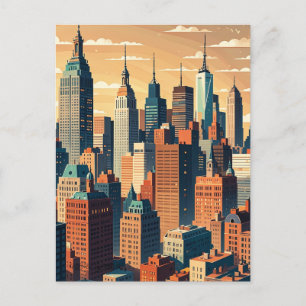 Retro Vintage Sunset över Manhattan Vykort