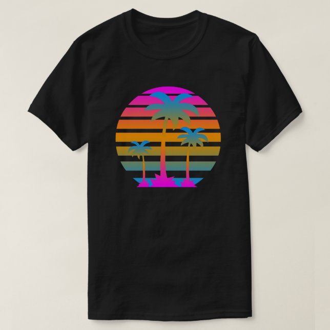 Retro Vintage Sunset Palm Trees T Shirt (Design framsida)