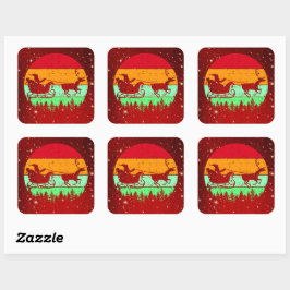 Retro Vintage Sunset Santa Sleigh Reindeer Fyrkantigt Klistermärke