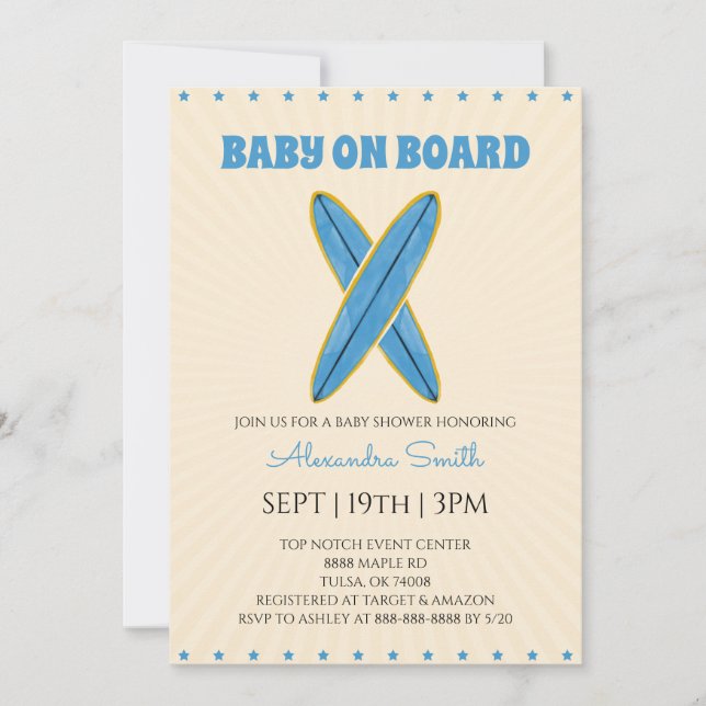 Retro Vintage Surf Baby Shower Inbjudningar (Framsida)