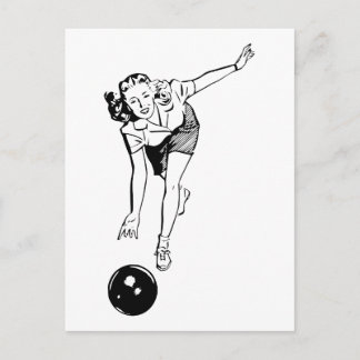 Retro Vintage Svart & Vit Kvinnlig Bowlingspelare Vykort