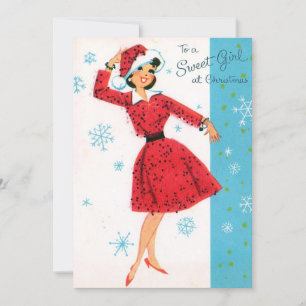 Retro Vintage Sweet Girl Julkort