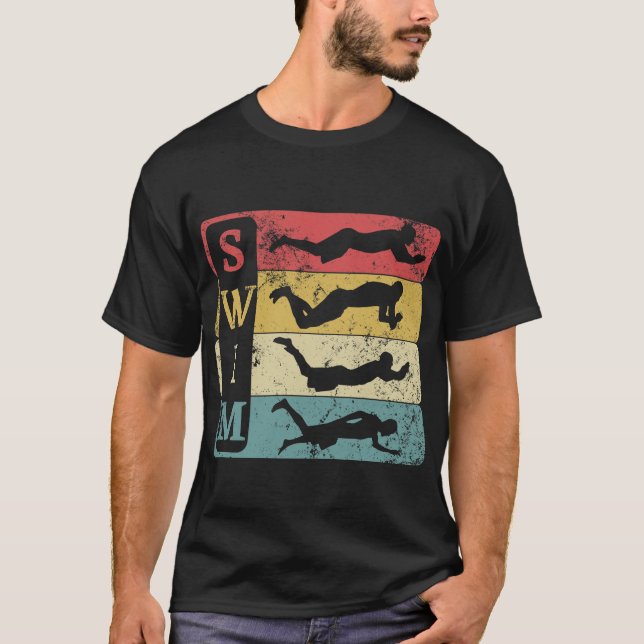 Retro Vintage Swimmer Swimming T Shirt (Framsida)