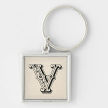 Retro Vintage Teckensnitt Versal V Monogram Nyckel