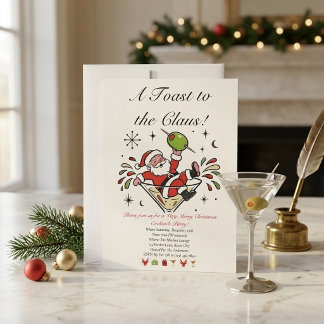 Retro Vintage Tomte Martini Jul Cocktail Inbjudningar