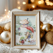 Retro Vintage Tomte & Nyckelpiga Julhälsning