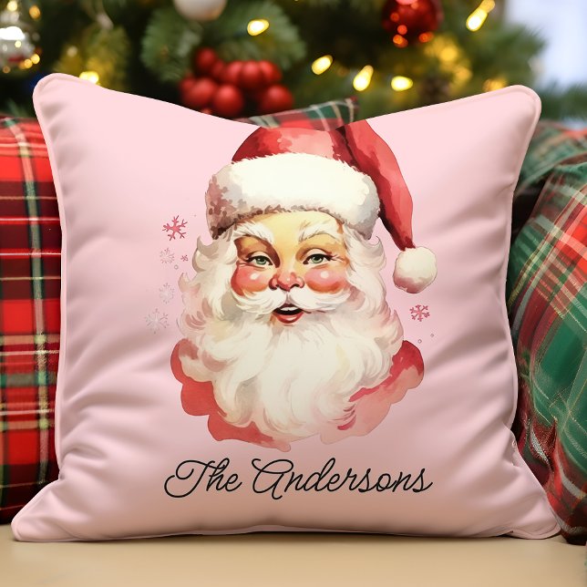 Retro Vintage Tomte Rosa Jul Kudde (Skapare uppladdad)