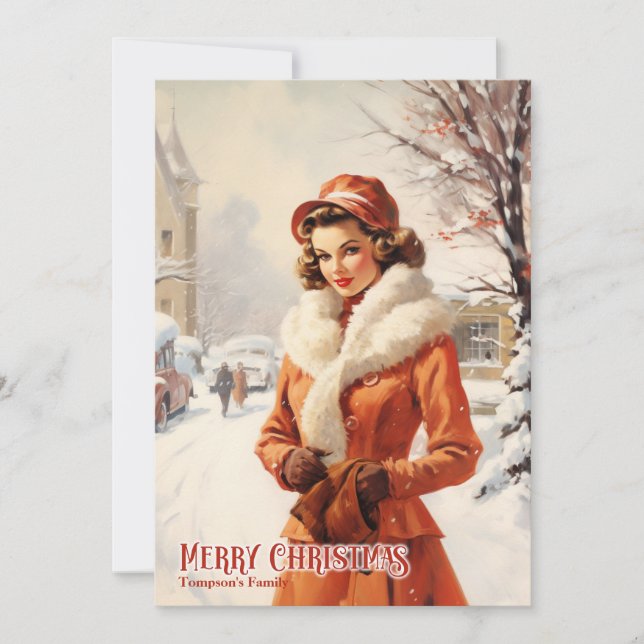 Retro-vintage traditionell klassisk stöttepelare julkort (Framsida)