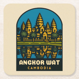 Retro Vintage Travel Angkor Wat Cambodia  Underlägg Papper Kvadrat