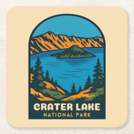 Retro Vintage Travel Crater Lake National Park Underlägg Papper Kvadrat