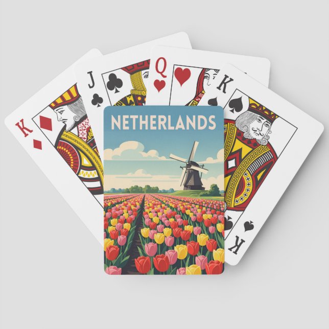 Retro Vintage Travel Netherlands Tulips Landscape Casinokort (Baksidan)
