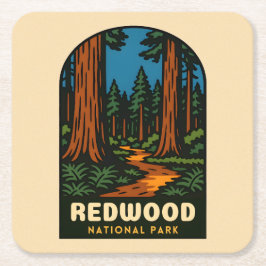 Retro Vintage Travel Redwood National Park Nature Underlägg Papper Kvadrat
