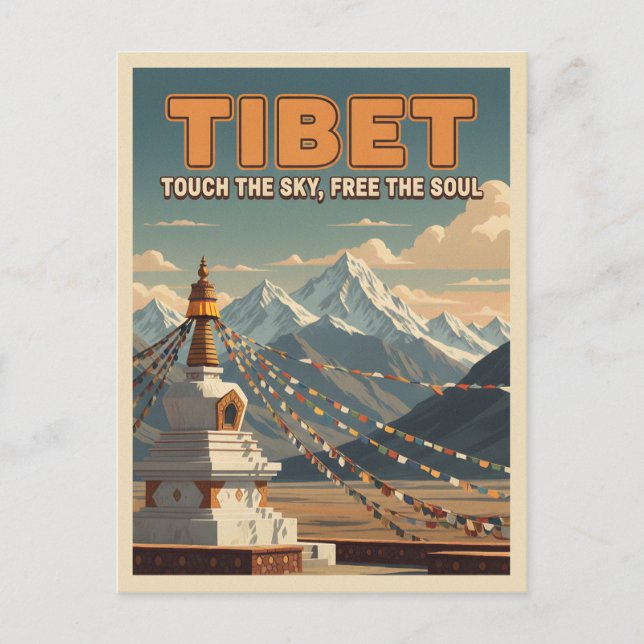 Retro Vintage Travel Tibet Himalayas Landscape Vykort (Framsida)