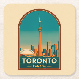Retro Vintage Travel Toronto Canada Skyline Scenic Underlägg Papper Kvadrat