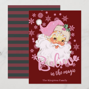 Retro Vintage Tro på Magin Rosa Tomte Julkort